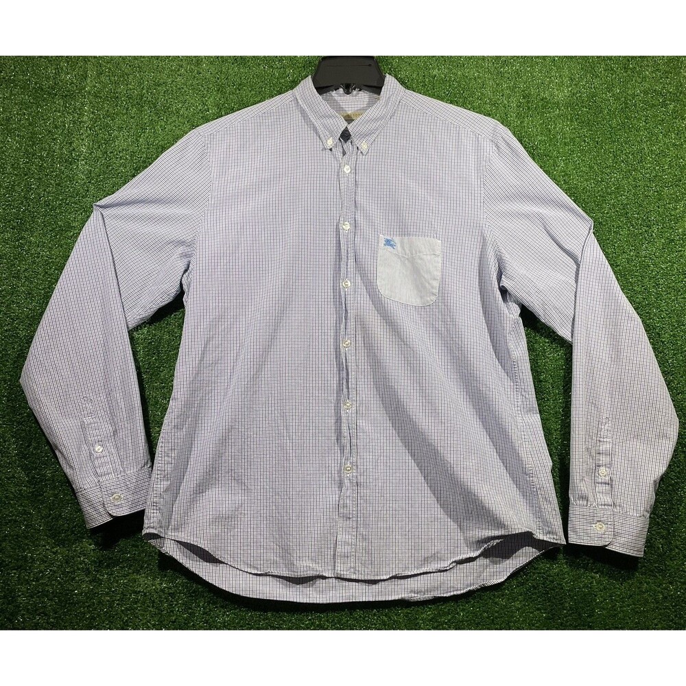 Burberry Brit Blue Designer Plaid Long Sleeve Button Front Dress Shirt Mens XL